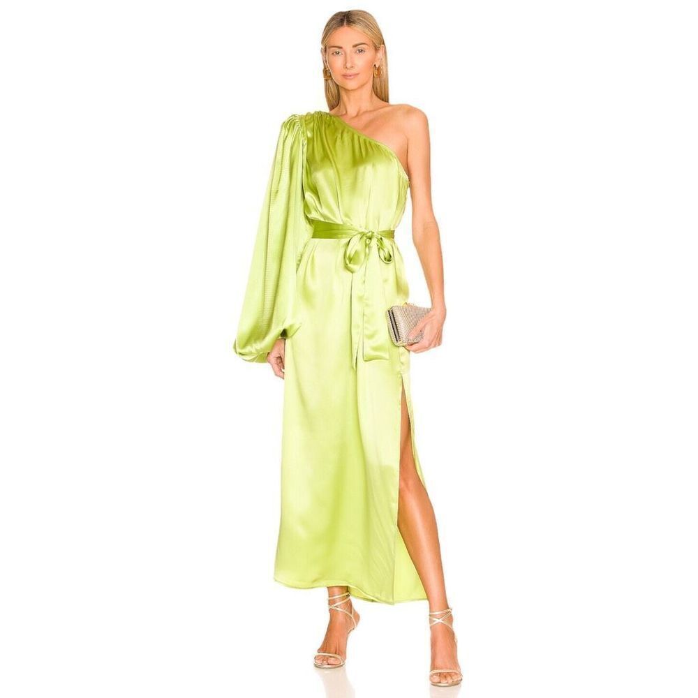 SELMACILEK One Sleeve Silk Dress in Green